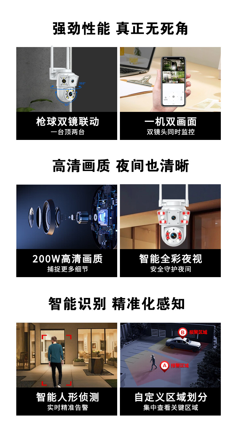 K30双目摄像头高清防水全景室外远程无线WiFi智能安防监控摄像机详情2