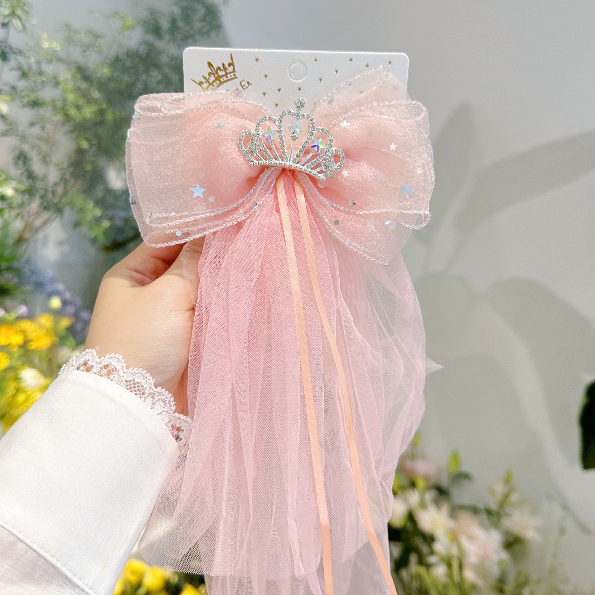 New Children's Hair Clip Sequin Small Crown Bow Drape Press Clip Delicate Girl Quality Princess Style Hair Accessories details Picture