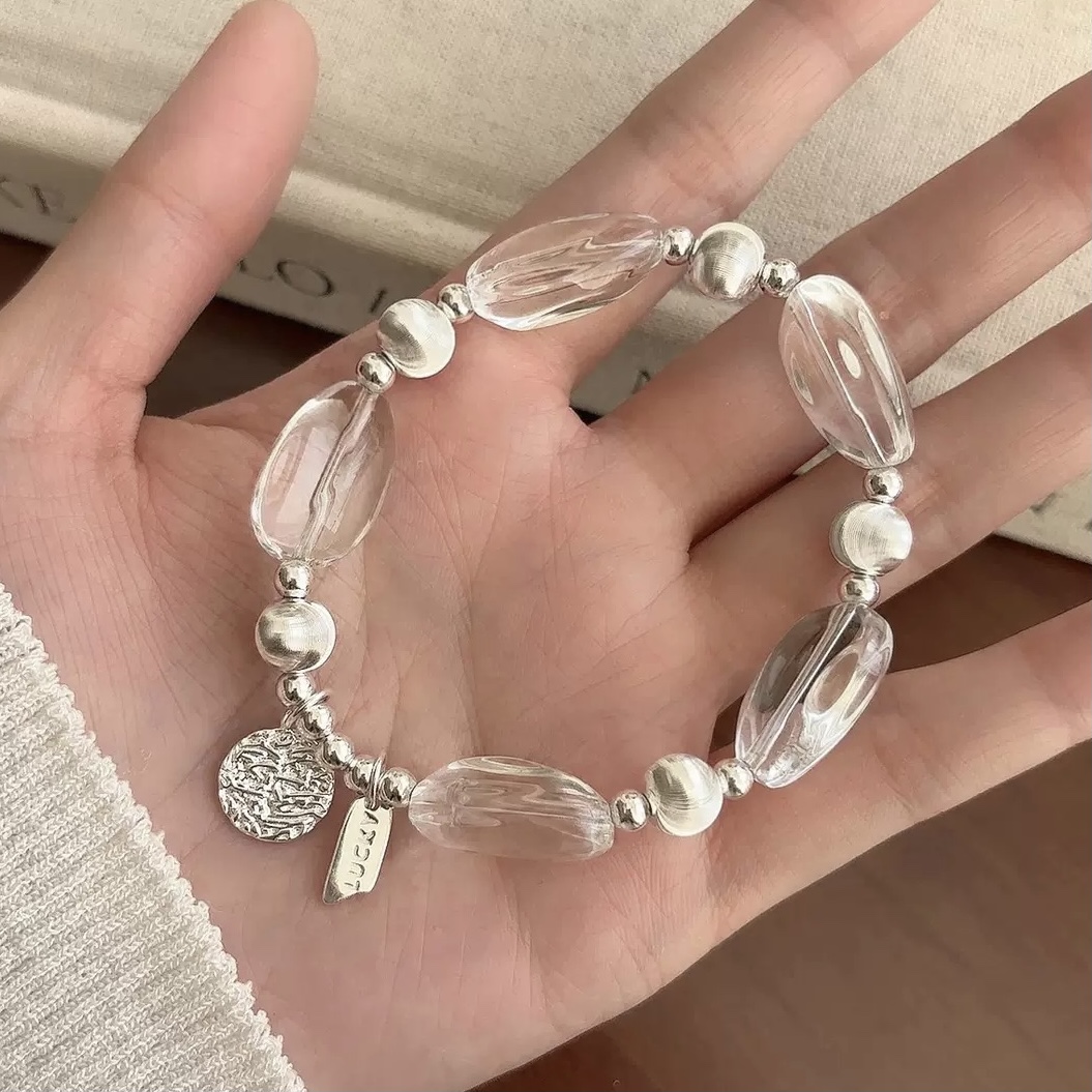 S925 sterling silver white crystal brushed cat's eye round brand bracelet, fashionable INS style elastic rope, niche design women's bracelet