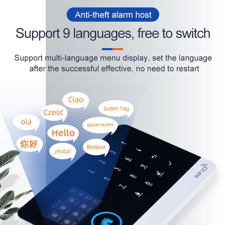 أجهزة الإنذار الذكي WiFi GSM متعددة اللغات، أجهزة الإنذار من للسرقة، الهواتف المحمولة، وأجهزة الإنذار الذكية WIFi 4G على الجدران details Picture