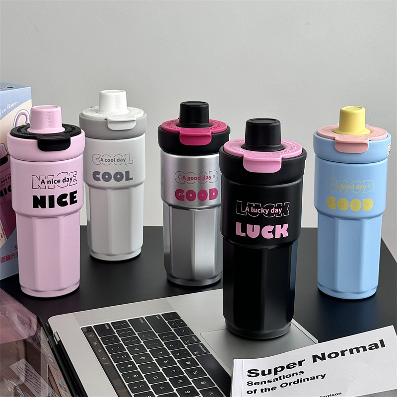 ins style flower language portable insulated cup, female stainless steel high appearance level student 316 water cup, insulated tea-water separation cup details Picture