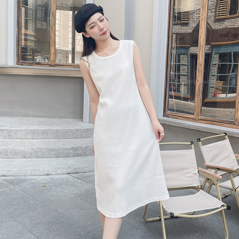 华夫格背心裙女装2024夏季新款无袖肌理感韩版宽松休闲中长连衣裙