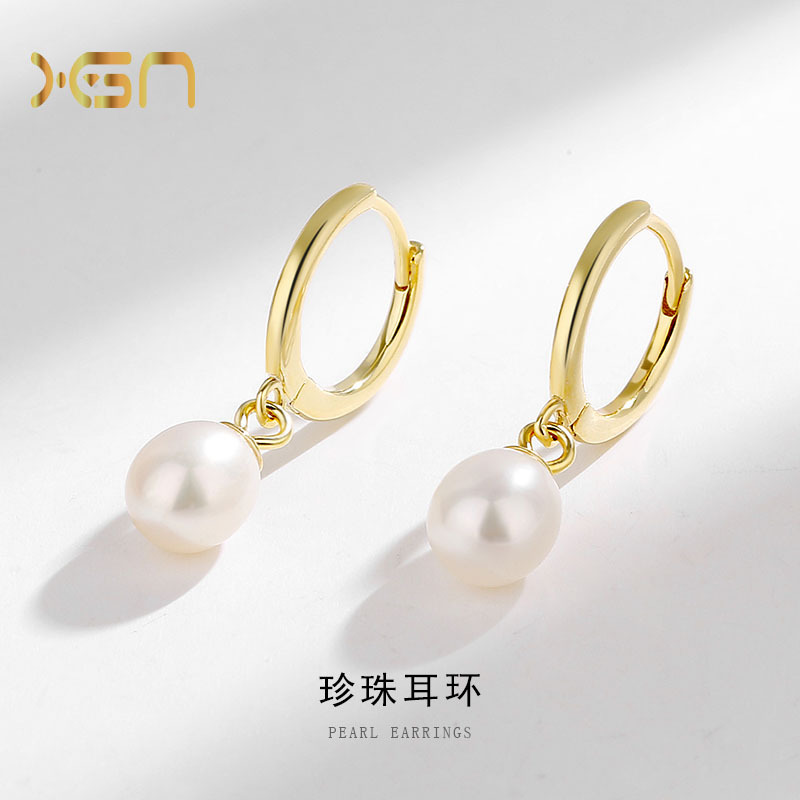 s925纯银淡水珍珠耳环女小众设计高级感ins法式复古椭圆珍珠耳扣