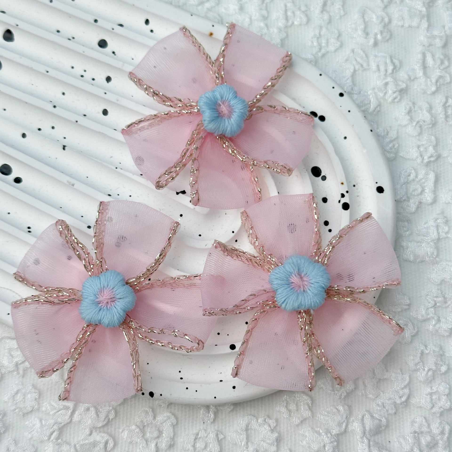 Children's Hair Clip Hair Rope Material Diy Hair Accessories Headgear Accessories Cloth Art Handmade Flower Embroidery Five-Petal Flower Accessories Item Picture