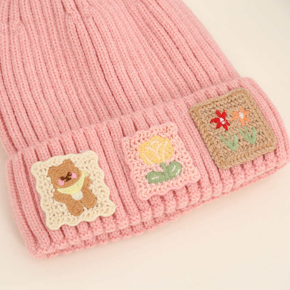 Baby Hat Autumn/Winter Children's Woolen Hat Cartoon Bear Flower Cherry Hat Warm Knit Hat For Baby Boys And Girls Specification drawing