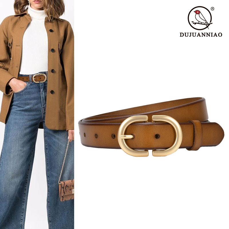 Retro belt for women, Korean style pin buckle genuine leather belt, versatile for women, denim decorated top layer cowhide belt, women's belt