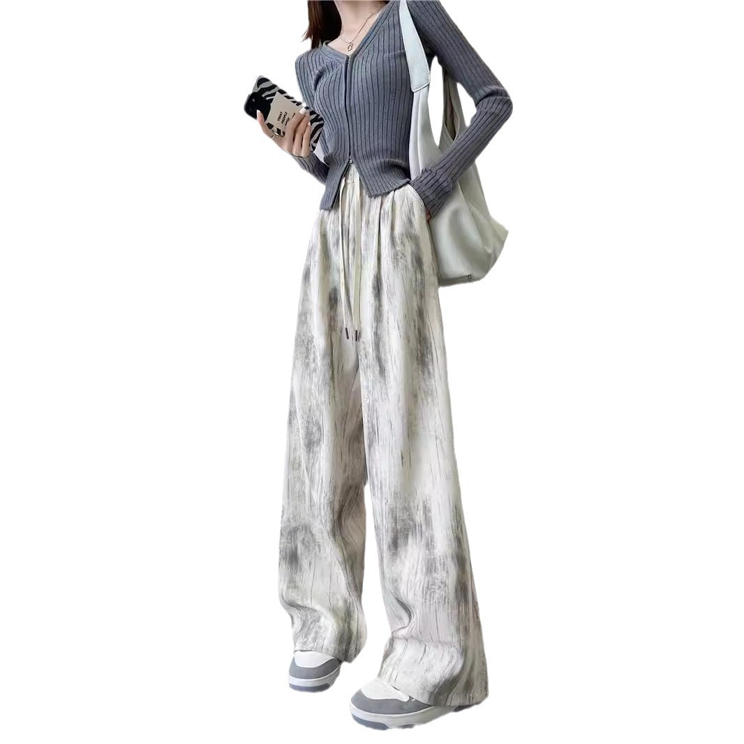 Autumn tie-dyed wide-leg pants, dirty pants, high-waisted, slimming, casual straight-leg loose floor-length pants for women Item Picture