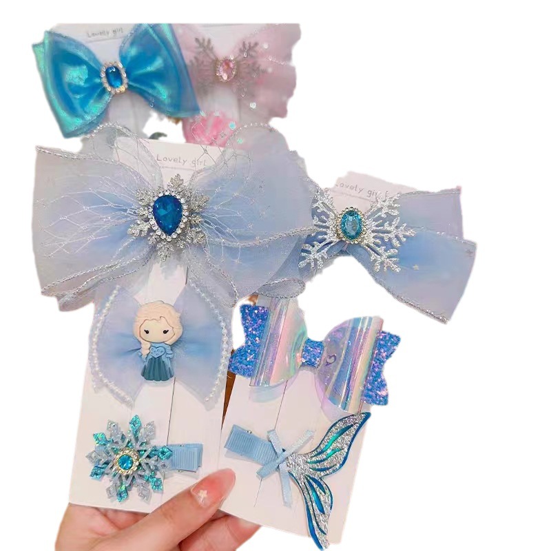 New Cute Crown Bow Hair Clip 3 Piece Set Mermaid Princess Hair Clip One Line Clip Bangs Clip Girls Hair Accessories Item Picture