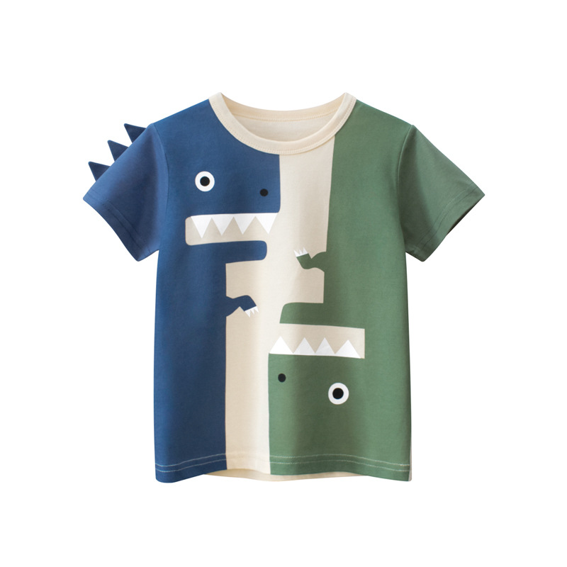 27kids brand children's summer 2024 Korean version children's short-sleeved T-shirt Dinosaur Baby clothing one-piece consignment sales full figure