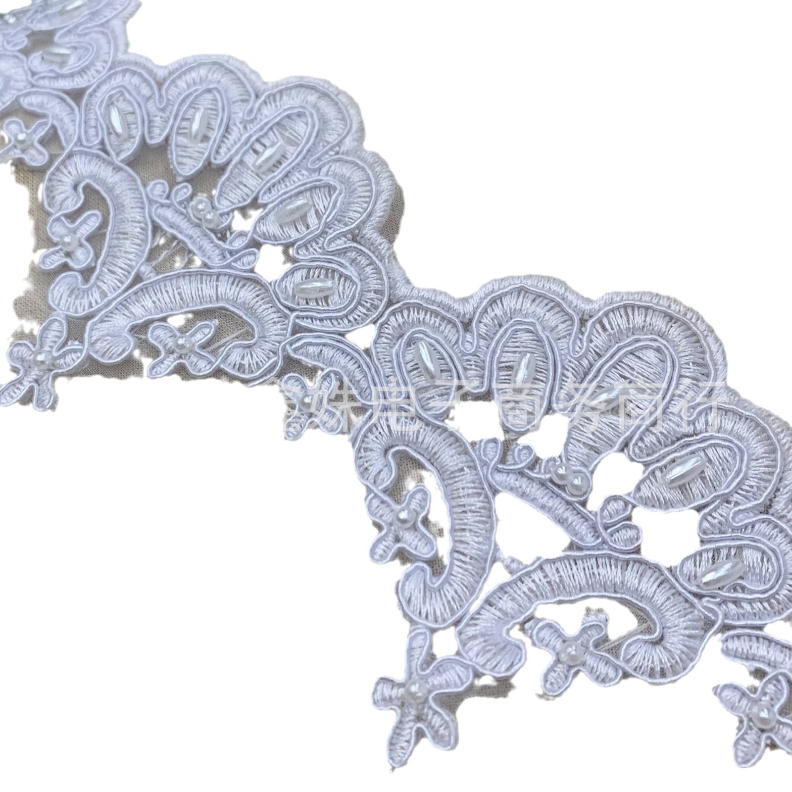 Light luxury and fashionable cheekbone pearl embroidered lace clothing with bow pendant beaded flower edge decoration and lace trim Item Picture