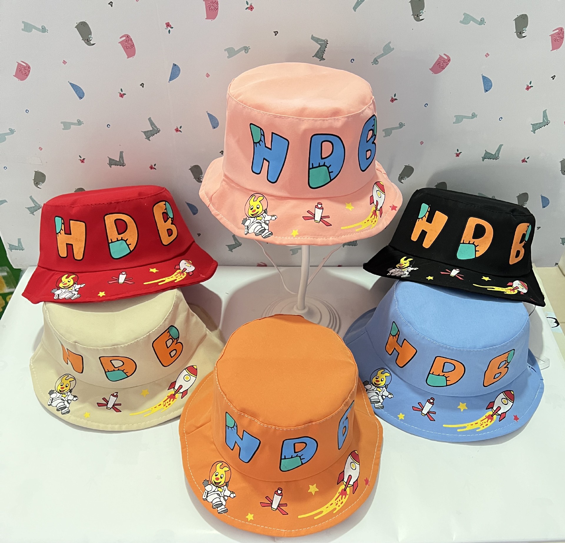 Children's Fisherman's Hat Children's Hat Fisherman's Hat Cute Windproof Sun Hat Boys And Girls Cartoon Embroidery Print All Seasons Sun Hat Wholesale details Picture