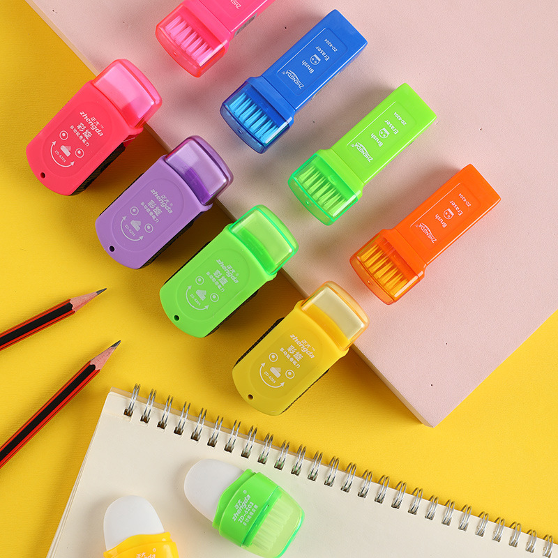 Creative pencil sharpener Eraser brush two-in-one student stationery supplies labor-saving clean color eraser for children details Picture