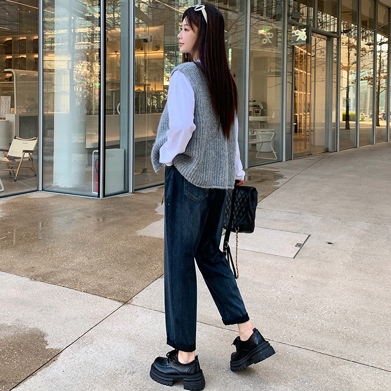 Spring 2025 new high-waisted loose cotton jeans for women, elastic and versatile, slimming radish Harun Dad pants details Picture