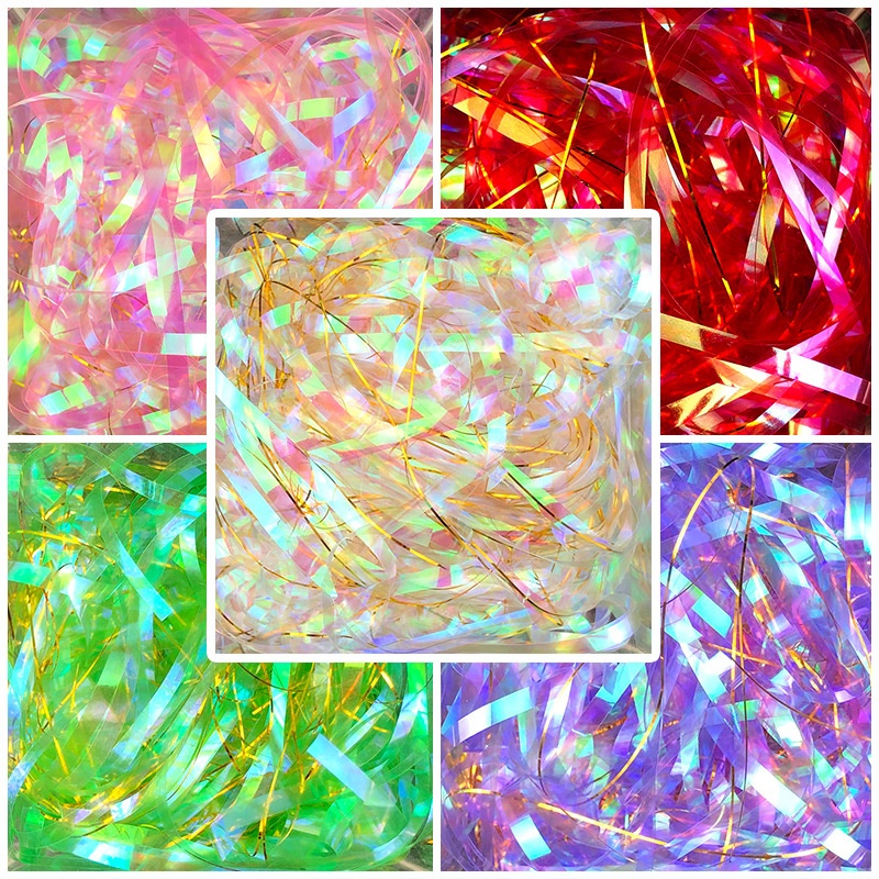 3MM irime-colored silk mixed with gold thread raffia grass filling auxiliary material 30g package manufacturer's wholesale gift box accessories in stock full figure