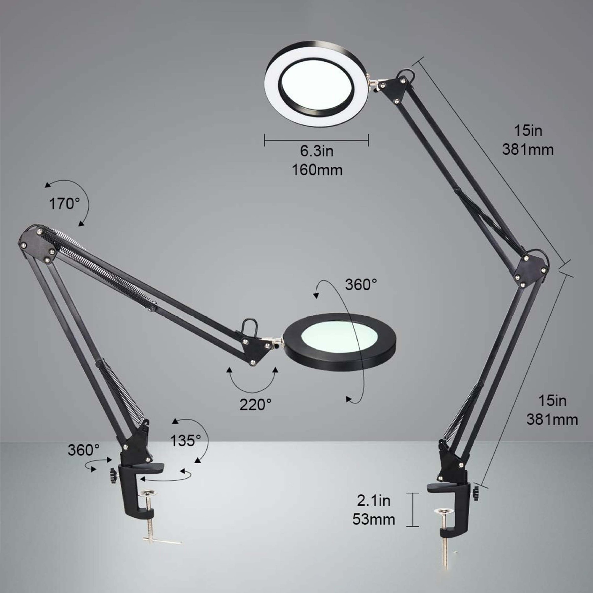 Folding clip-on magnifying glass lamp for eyelash extension, nail art, embroidery, beauty supplementary lighting, clip-on magnifying glass with light full figure