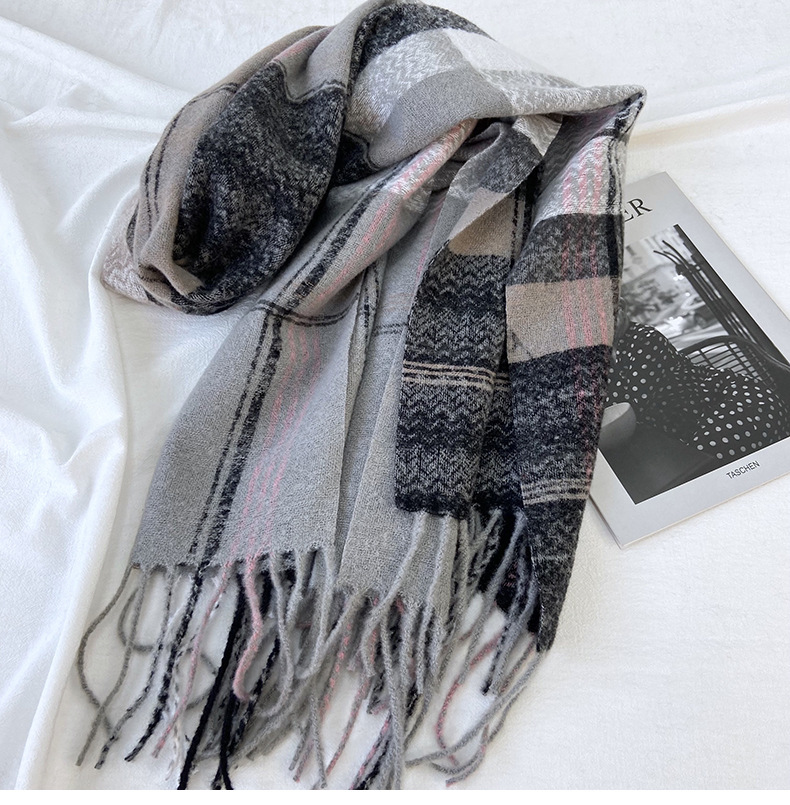 围巾女秋冬季跨境高级感仿羊绒格子流苏披肩学生加厚保暖围脖批发详情19