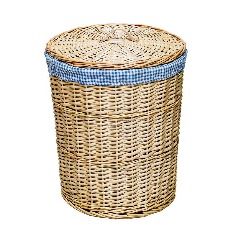 Deep basket, large round dirty clothes basket, dirty clothes storage basket, hand-woven willow and rattan dirty clothes basket, covered storage basket Item Picture