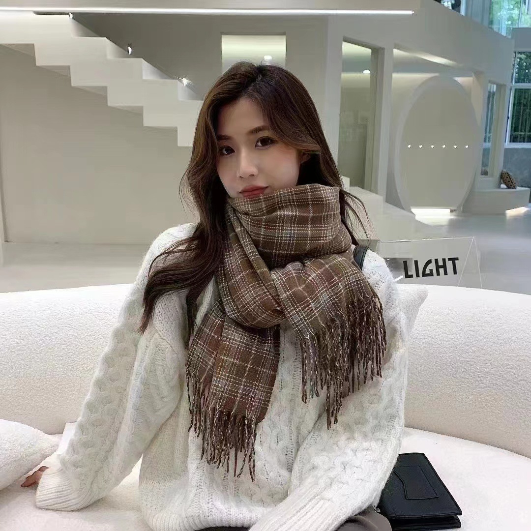 Autumn And Winter Women's Scarf Japan And South Korea Sweet Warm Scarf For Men And Women Imitation Cashmere Coarse Beard Vintage Plaid Scarf In Stock Specification drawing