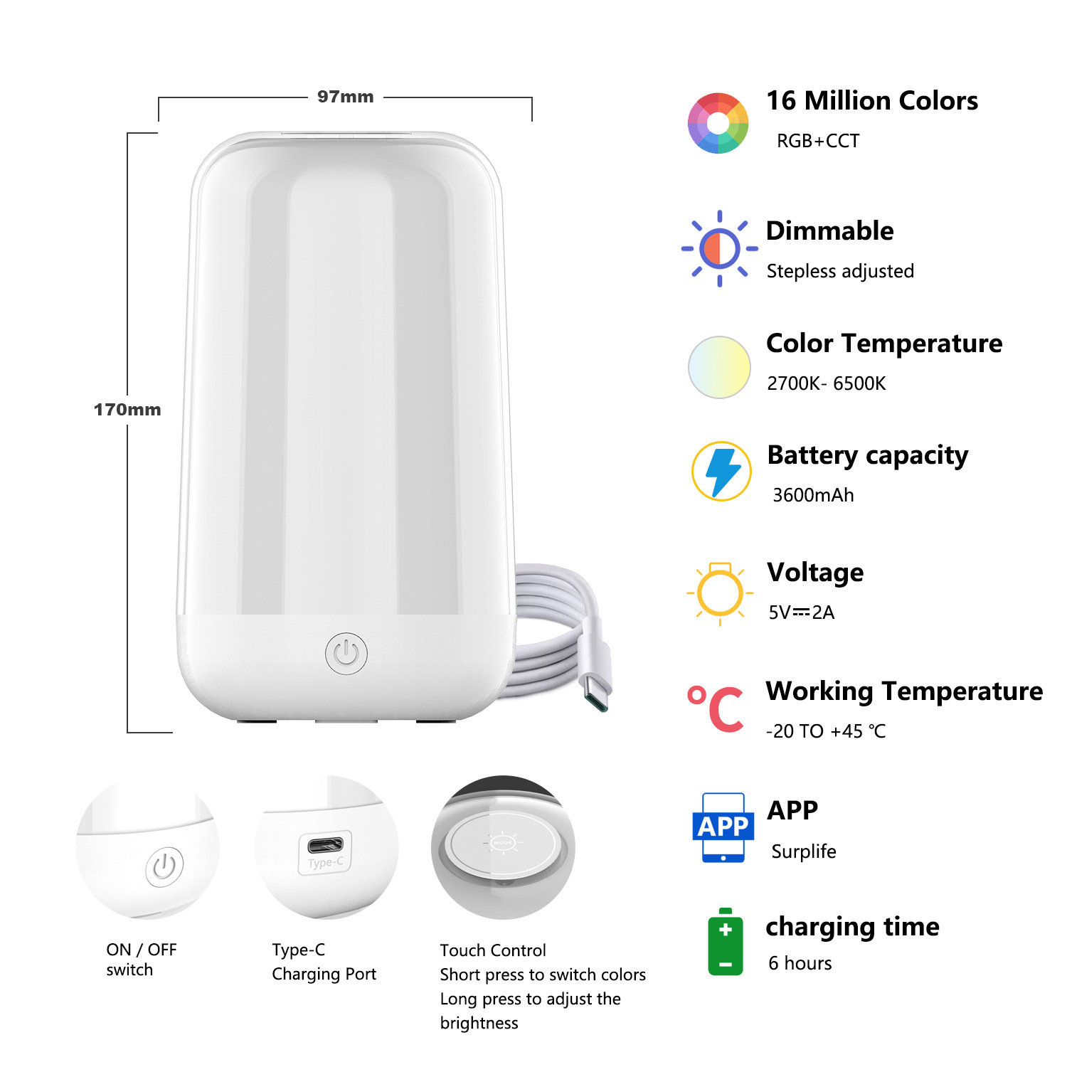 Remote control touch bedside night light surplife Bluetooth night light Creative gift bedroom ambient light in stock Item Picture