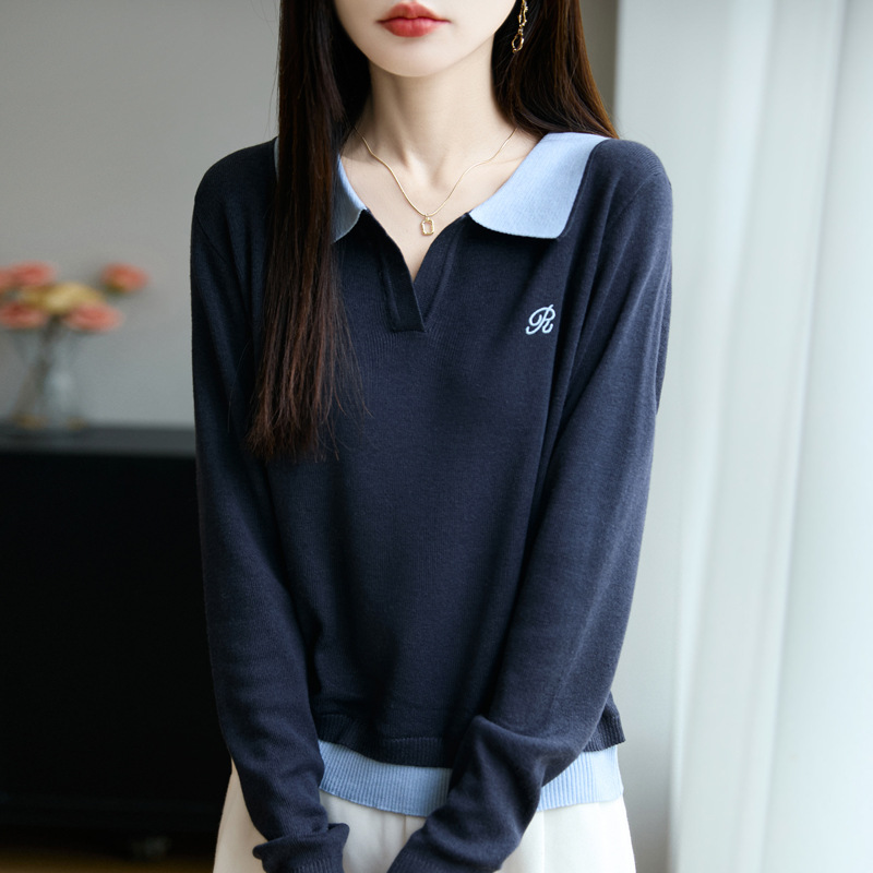 polo领针织衫女2025款学院风薄款春秋翻领毛衣小个子早秋穿搭上衣