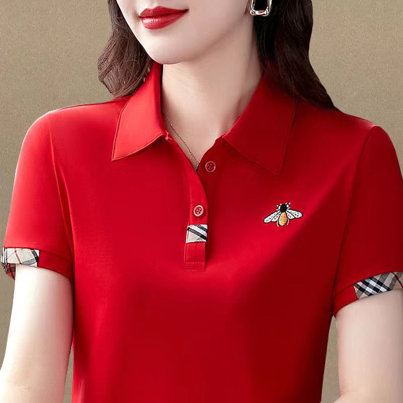 Summer 2022 new lapel short-sleeved large-sized T-shirt for women, a sporty and fashionable top for middle-aged moms, a base layer for women