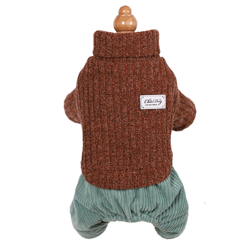 New solid-color fashionable dog four-legged sweater, thickened, warm and comfortable high-neck cat sweater for autumn and winter Item Picture