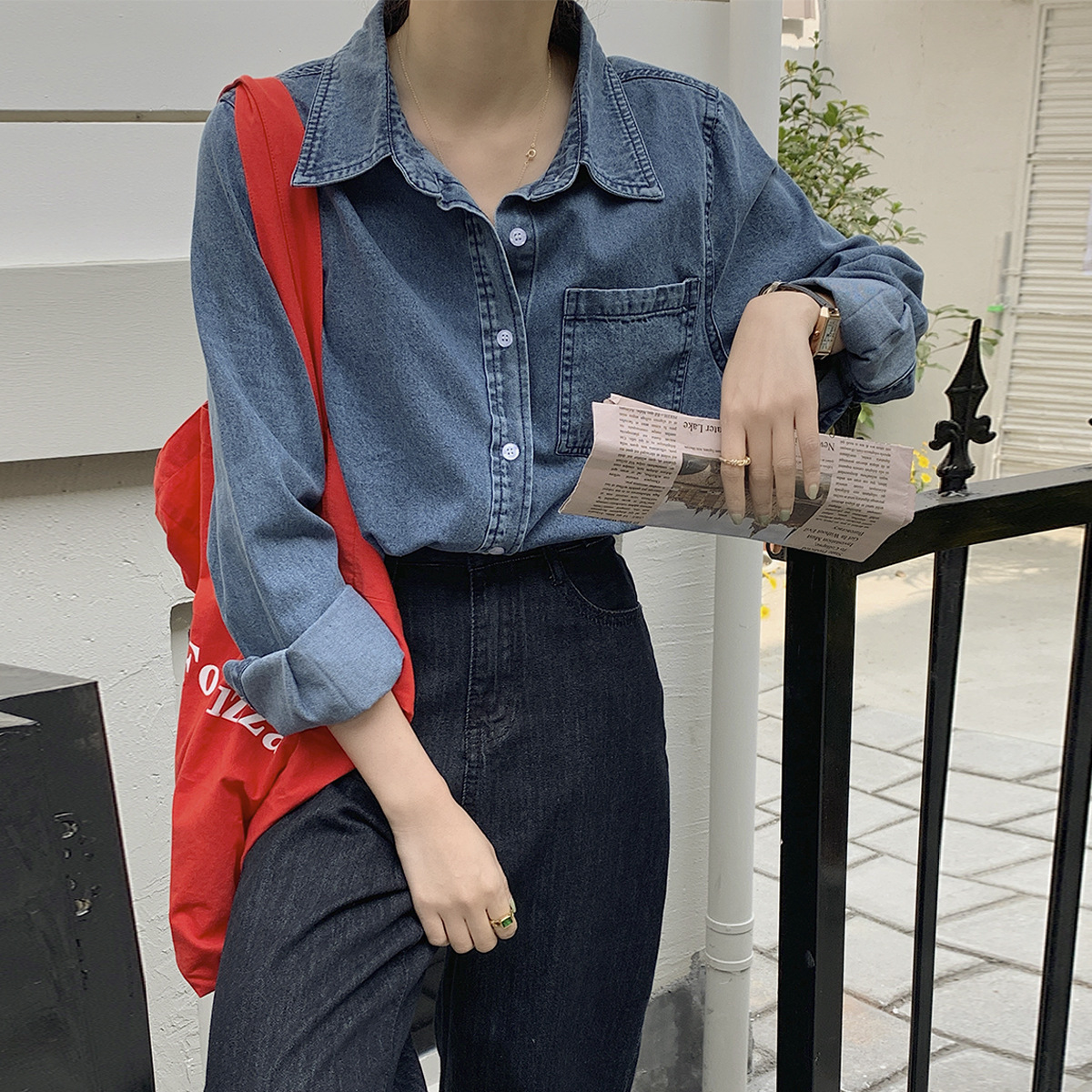 【 Oufan 】8519 Autumn Long-sleeved denim Shirt Jacket for Women, 2022 New Korean style Retro student top Specification image