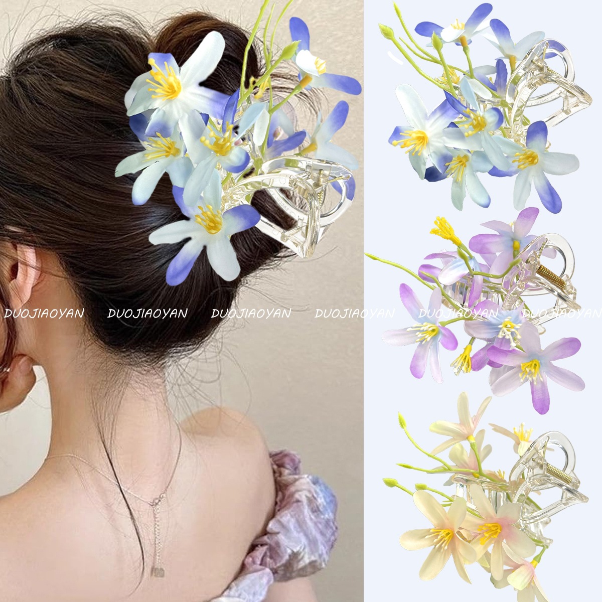 The new crystal lily hairpin features a super ethereal and realistic three-dimensional flower effect, creating a perfect atmosphere for taking photos during a vacation full figure