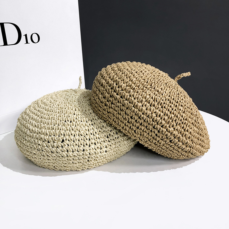 Summer straw-woven Bailey hat for women, thin breathable straw hat, popular Japanese-style fresh and artistic flower bud painter hat details Picture
