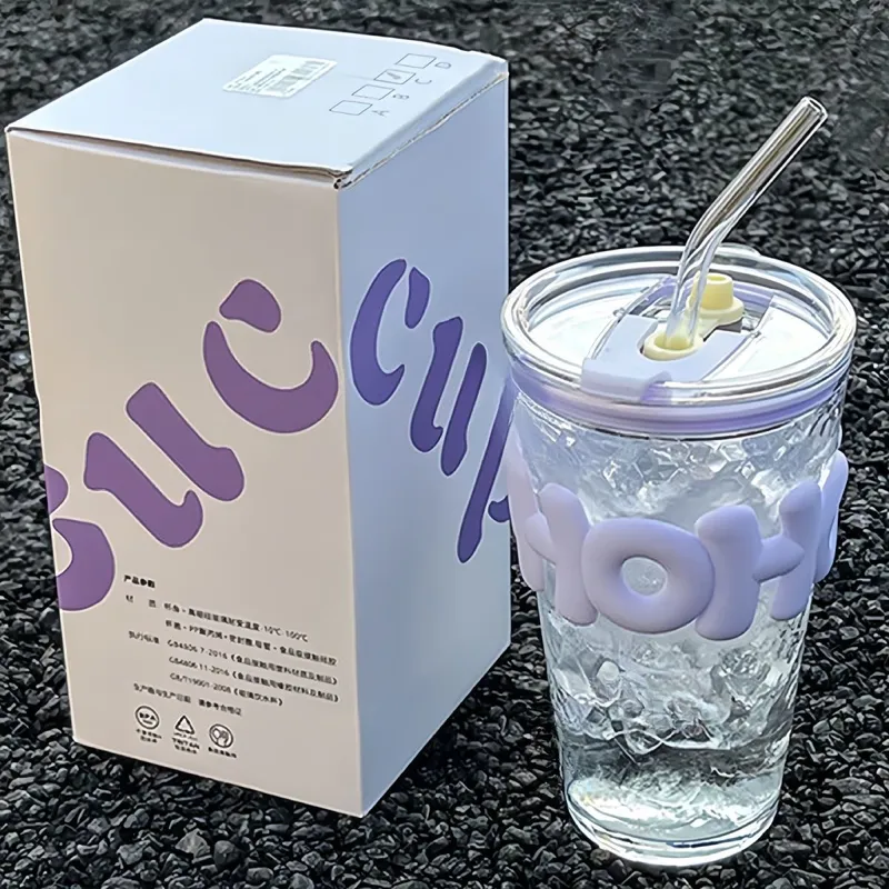 Letter Cup Glass Cup Ins Wind High Appearance Level Large Capacity Home Office Coffee Straw Juice Cup