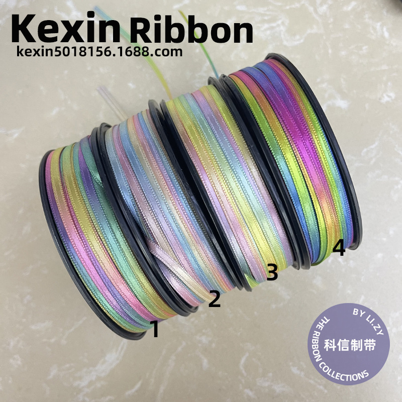 T! South Korea Imported Webbing 3Mm Rainbow Polyester With Pet Hairpin Diy Material Bow Accessories details Picture