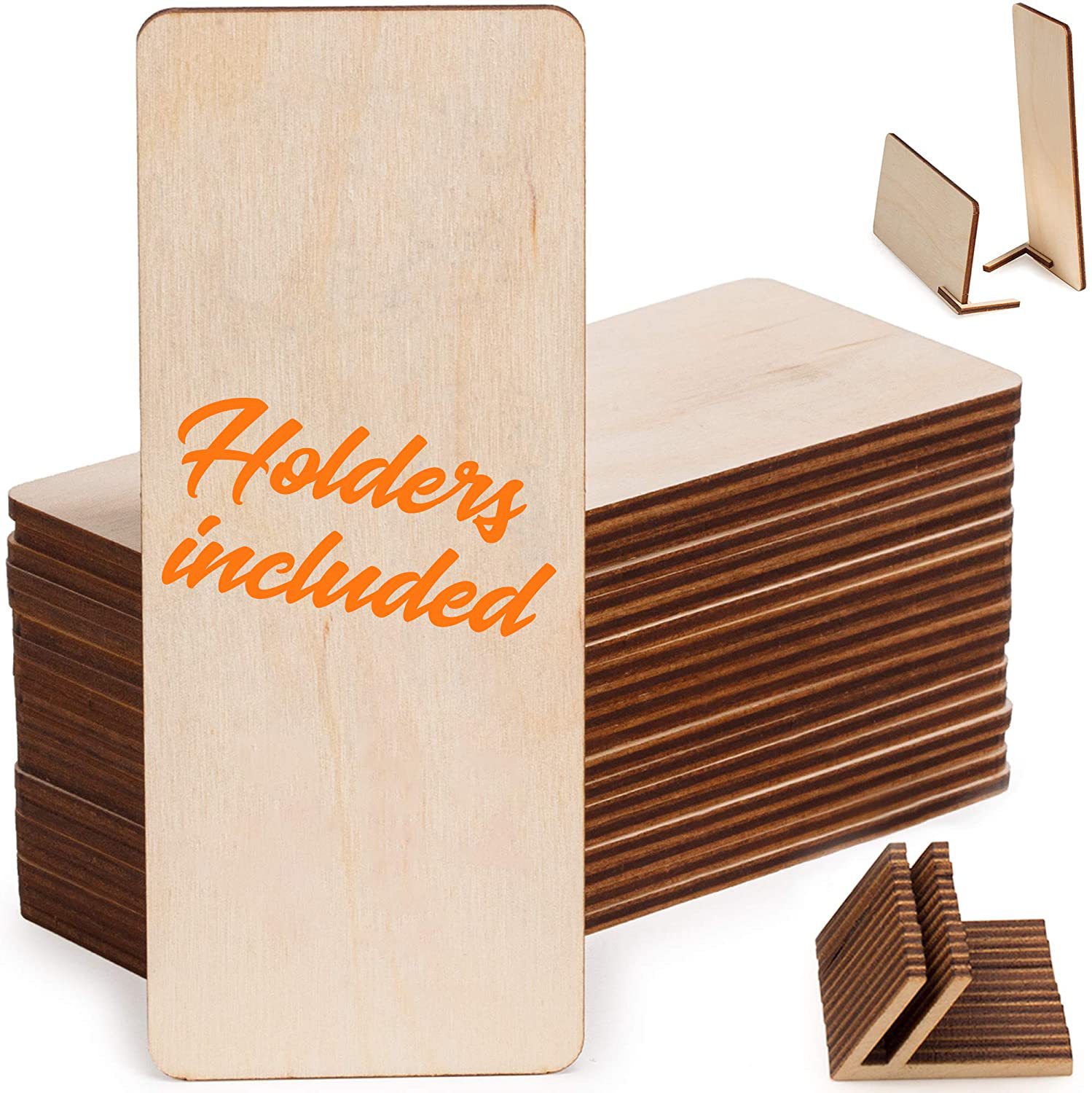 新款未抛光木质摆件 24件木质牌匾带支架 空白木块DIY木质标牌板详情图1