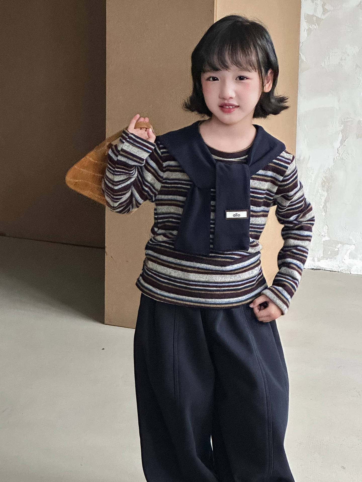 女童长袖t恤秋冬加绒内搭儿童德绒上衣小女孩洋气条纹打底衫韩系详情2