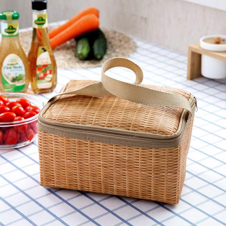 Bento bag, handbag, work lunch box bag, large-capacity Japanese-style lunch bag with rice, rattan imitation bag Specification image