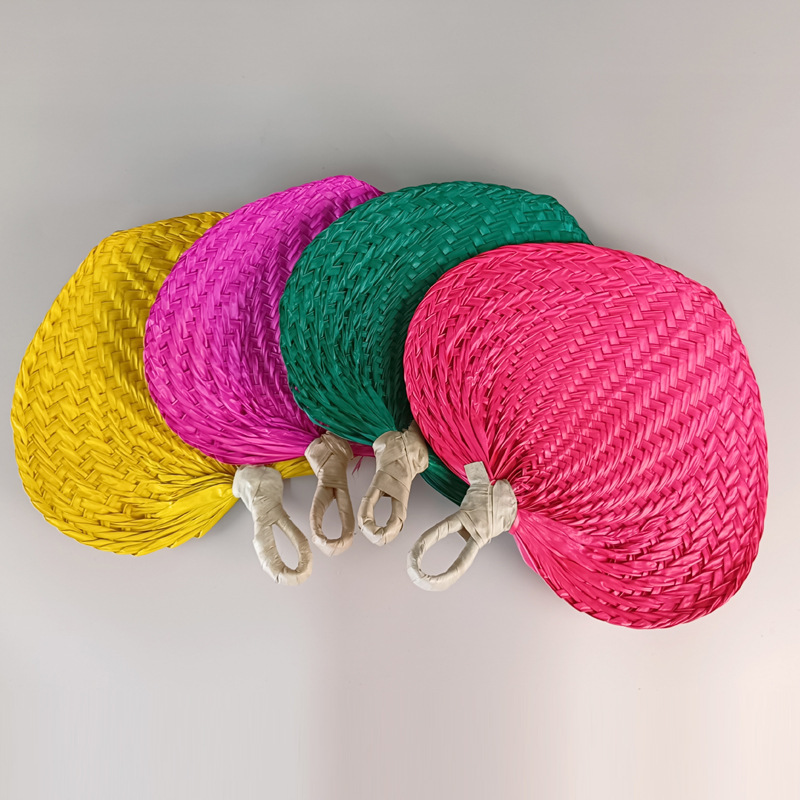 Woven Grass Palm Leaf Braided Fan Retro Chinese Fan Summer Cooling Hand-Hand-Braided Insect Repellent Fan details Picture