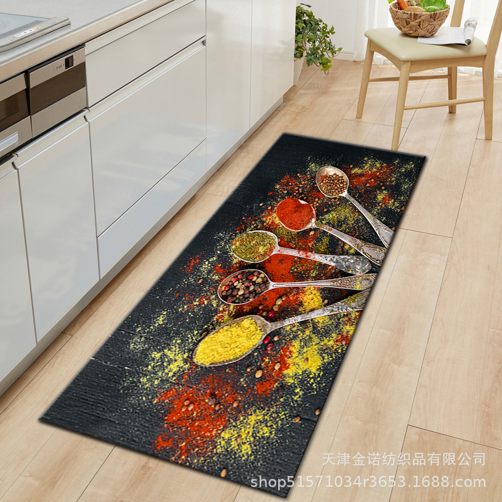 Amazon Nordic minimalist kitchen floor mat, water-absorbing and oil-absorbing two-piece set, kitchenware, seasonings, bathroom door mat and carpet Application Scenario