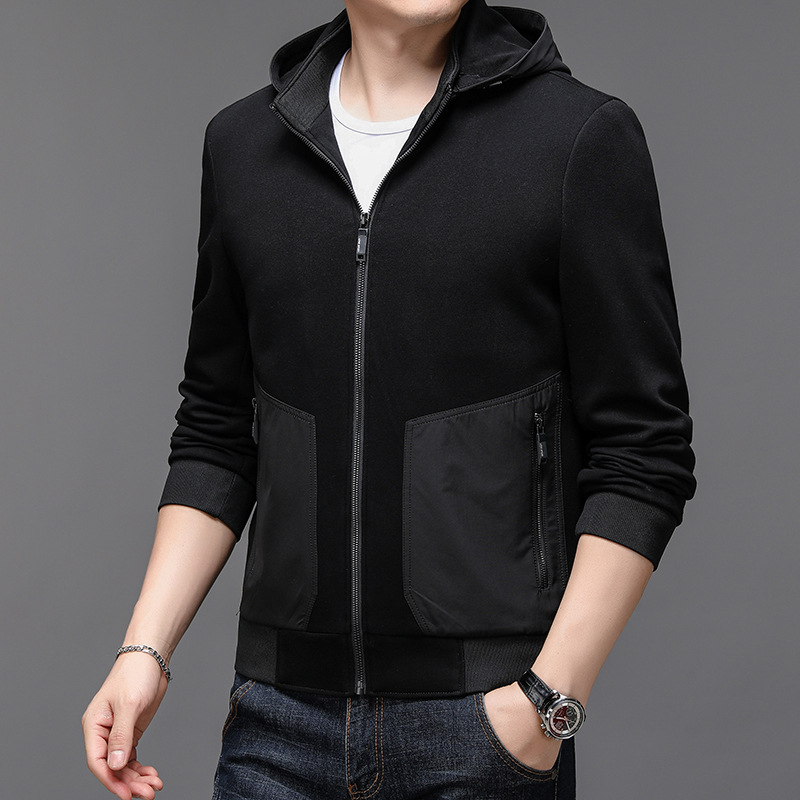 Moda media juventud casual hombre color sólido cuello con capucha cremallera trenzador clásico abrigo marca de moda otoño nuevo Specification image