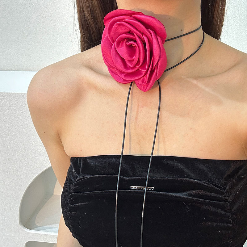 Korean handcrafted fabric flower-tied necklace, sexy and pure Korean wax thread necklace choker collar wholesale for women details Picture