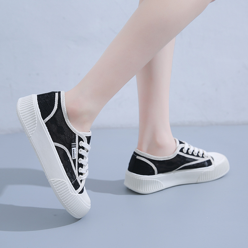2024 summer Korean version of the network red little white shoes female ins fashion casual lace thick soled through net shoes female J-9902 Specification drawing