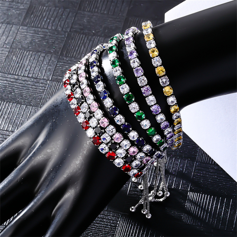 The popular cross-border colored zircon bracelet from Europe and America, the women's color full diamond and platinum plated tennis chain, and the best-selling jewelry on Amazon Specification image