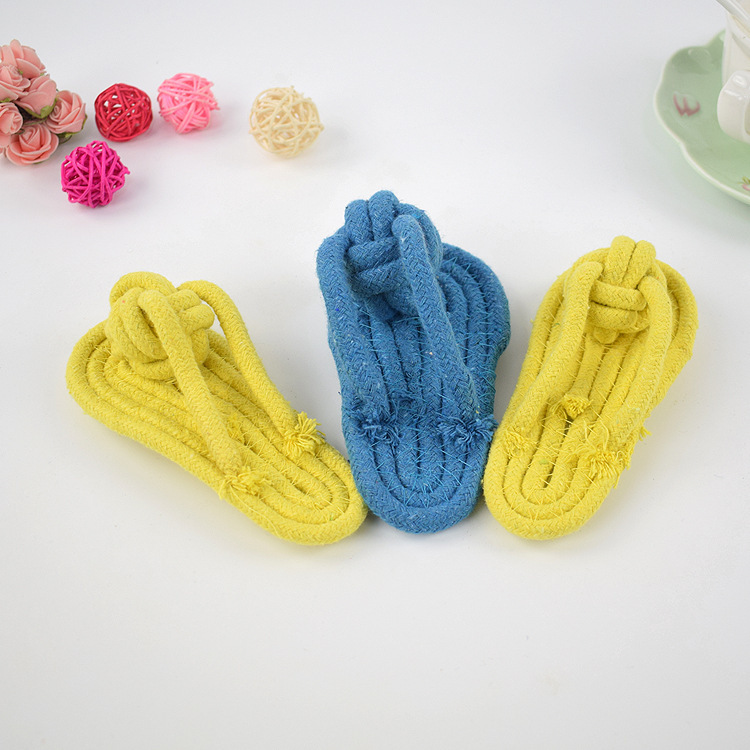 Candy-colored cotton rope slippers, woven slippers, pet cotton rope toys, biting slippers, dog toys, pet supplies