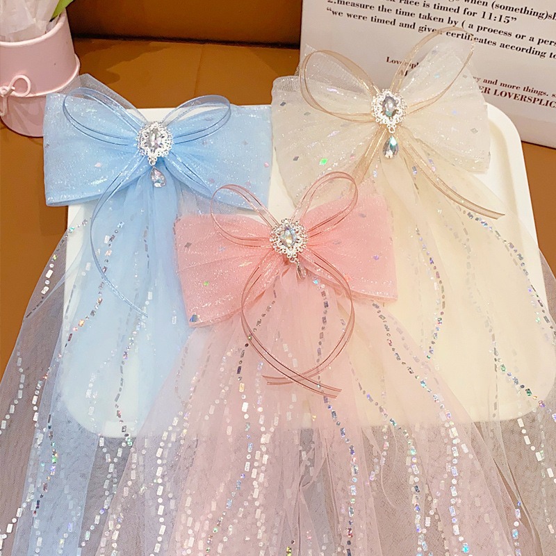 Children's Hair Clip Girls Super Fairy Diamond Bow Float Hair Clip Baby Long Streamer Headpiece Little Girl Hair Clip Application Scenario