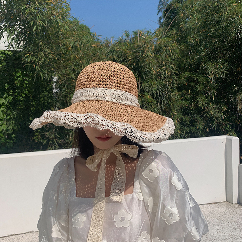 Summer travel wide-brimmed lace sun protection hat, elegant and stylish forest style for women, adult hat, Japanese and Korean vacation lace straw hat Application Scenario