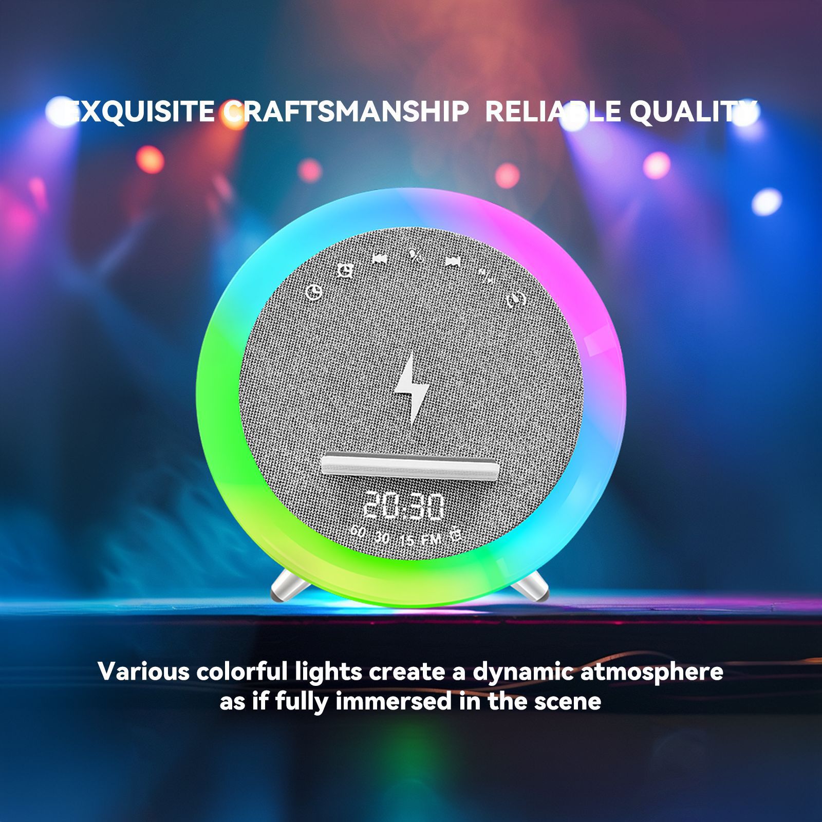 577 White Noise Bluetooth speaker, cross-border LED color light, clock alarm, timer, bedside wireless charging, desktop small speaker pic 6