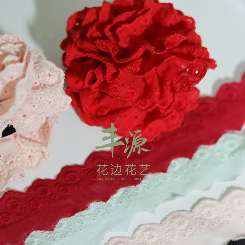 Wine Red Rose Embroidery Lace Diy Cotton Small Daisy Lace Green Lace Cotton Skirt Must-Have details Picture