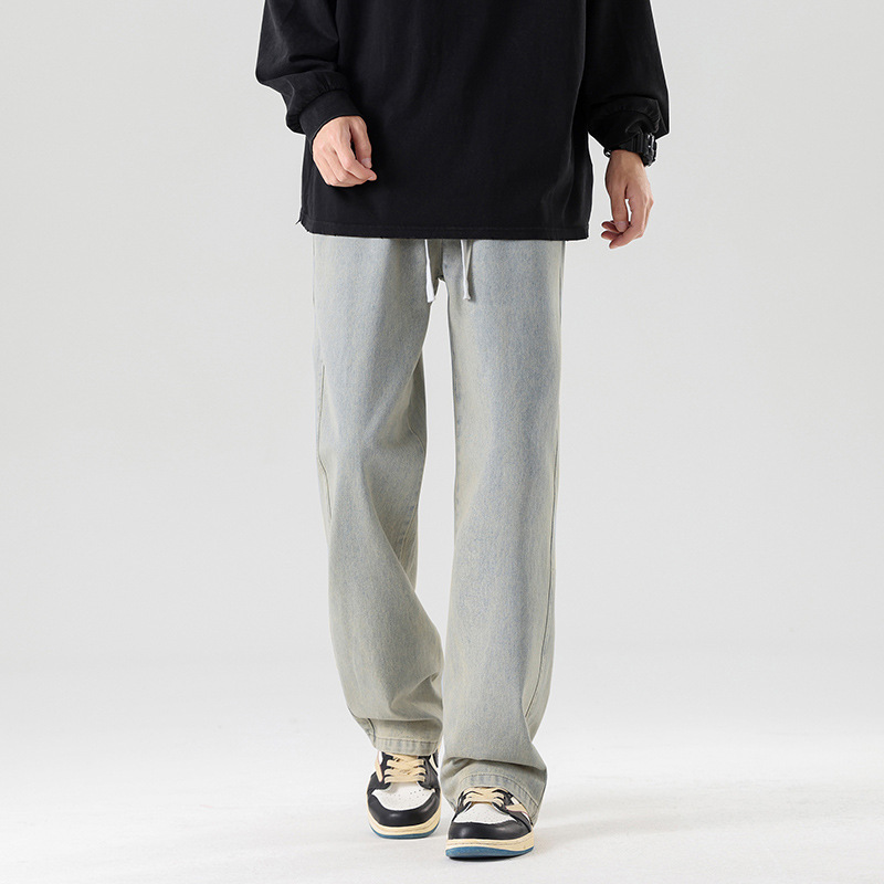 Men's jeans 2025 Spring New style American retro loose straight-leg pants, men's casual wide-leg pants details Picture