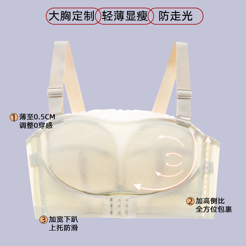 Front Buckle Large Size Strapless Underwear Women's Big Chest Small Non-Slip Pull Up To Prevent Off The Shoulder Special Chest Wrap Thin details Picture