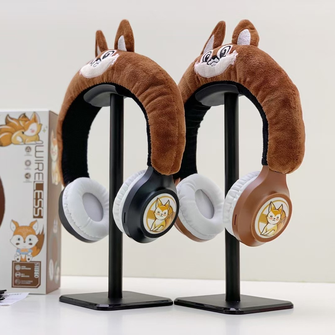 WBK848新款创意卡通狐狸毛绒头戴蓝牙耳机礼品保暖无线儿童跨境外
