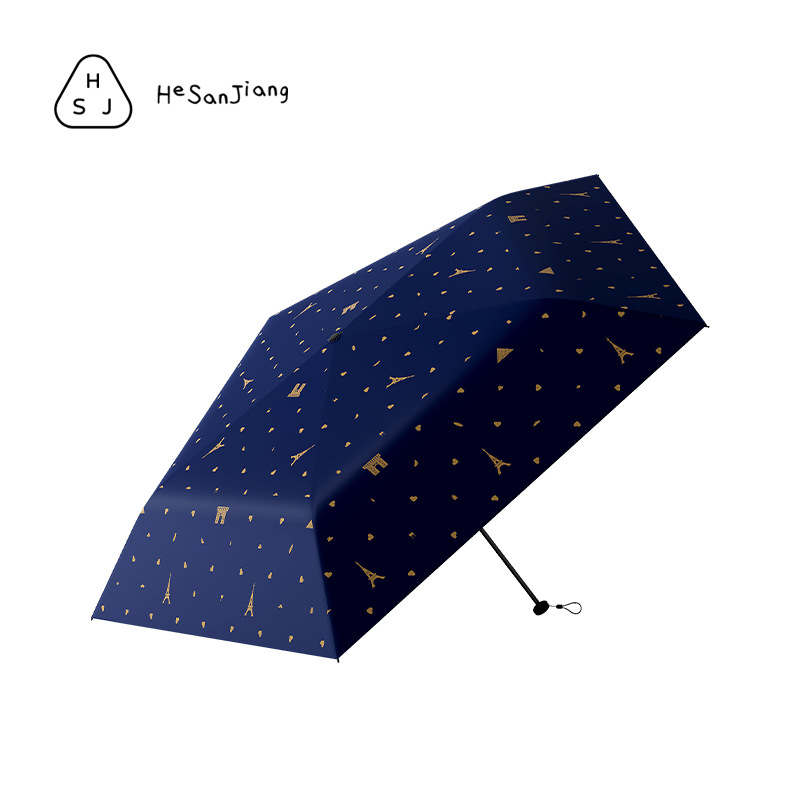 He Sanjiang 120g ultra-light umbrella, three-fold 5-bone black rubber umbrella, sun protection and UV protection, UPF50+, portable outdoor sunshade Item Picture