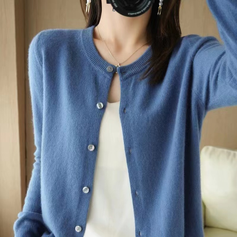100% pure wool sweater cardigan for women's autumn and winter 2023 new style top cashmere outerwear knitted sweater spring and autumn sweater coat